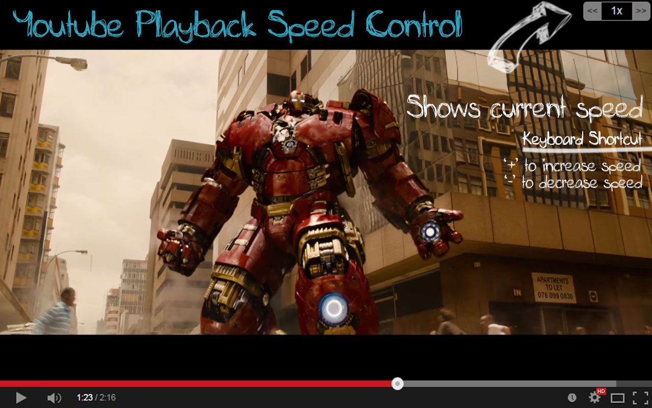 YouTube Playback Speed Control — basic overlay on YouTube video
